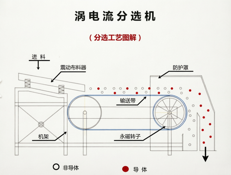 涡电流分选前为什么要先除铁、筛分和均匀给料?—内部结构与原理参考图 2